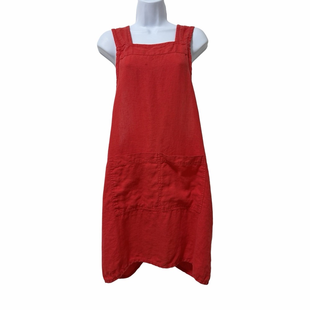 Trader Joes Linen Cross Back Apron OS Japanese Style Pinafore Tomato Red FLAWS